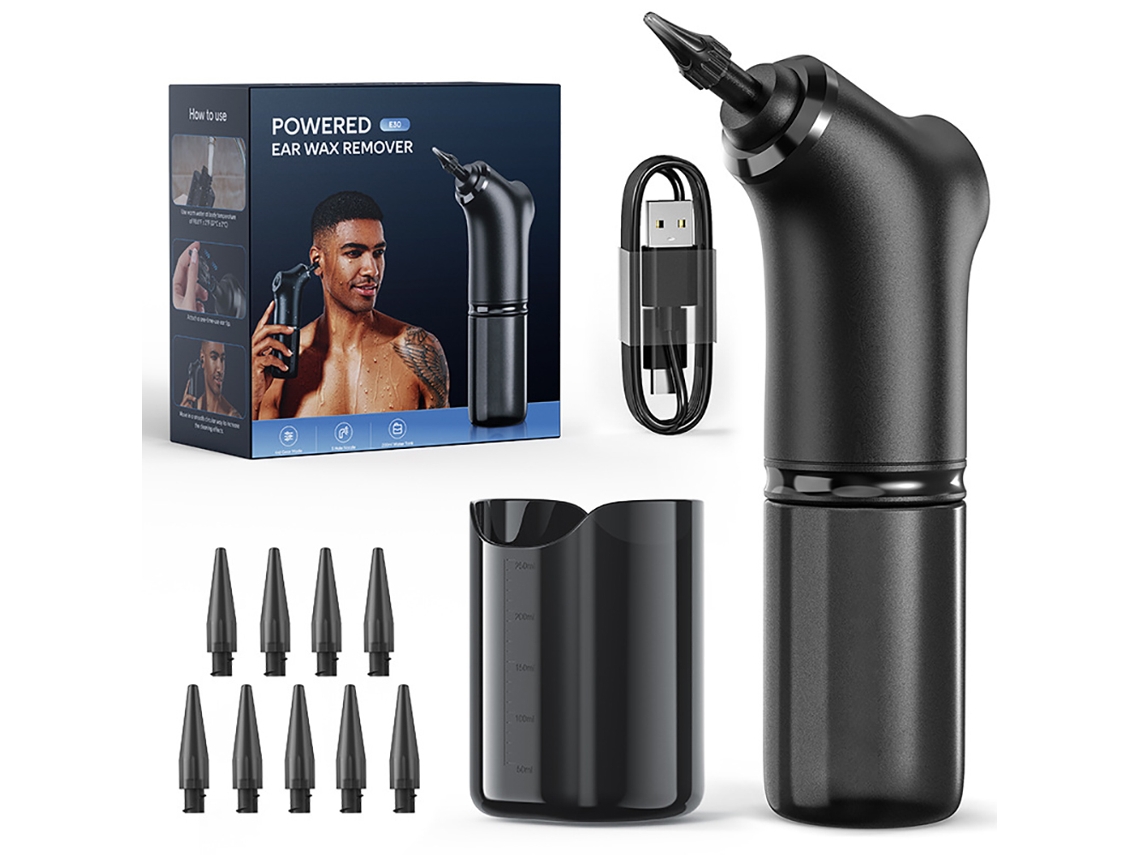 Limpeador De Ouvido Nodibs, 4 Modos, Ipx6, Remove Cera Efetivamente, Capacidade 200 Ml, 2000 Mah, Reutilizável, Preto Brilhante