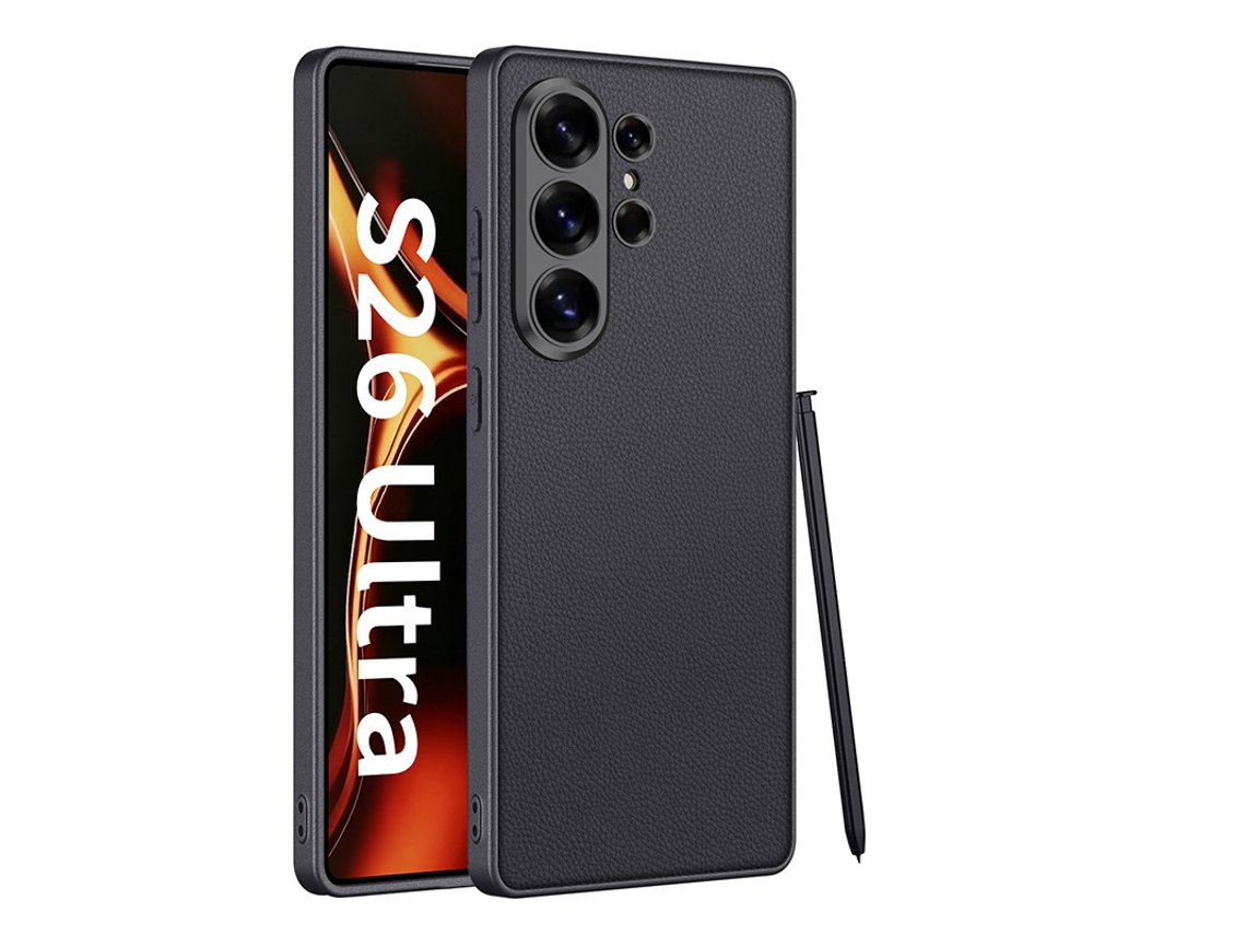 Capa Hexinyigjly Para Samsung Galaxy S26 Ultra , Pele Vegan Fina E Flexível, Antichoque, Toque Suave Preto