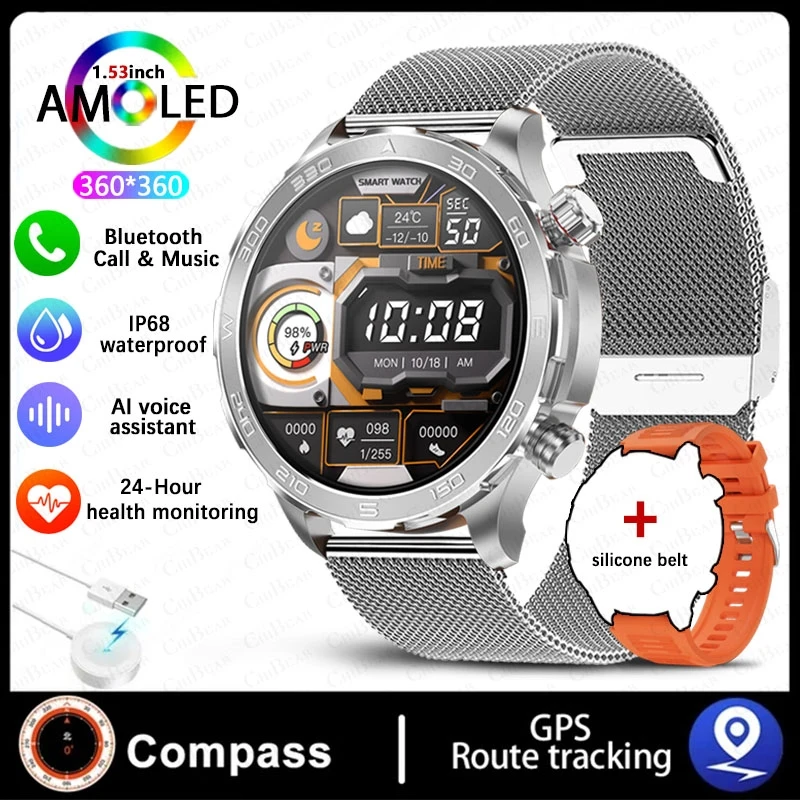 Smartwatch com Rastreamento Gps, Nfc e Chamadas Bluetooth. MDUG (pulseira de Malha Prateada)