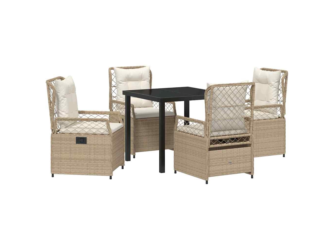 Conjunto 5 Conjunto De Jantar Para Jardim Vidaxl Bege Vime Pe (80 X 80 X 73 Cm)