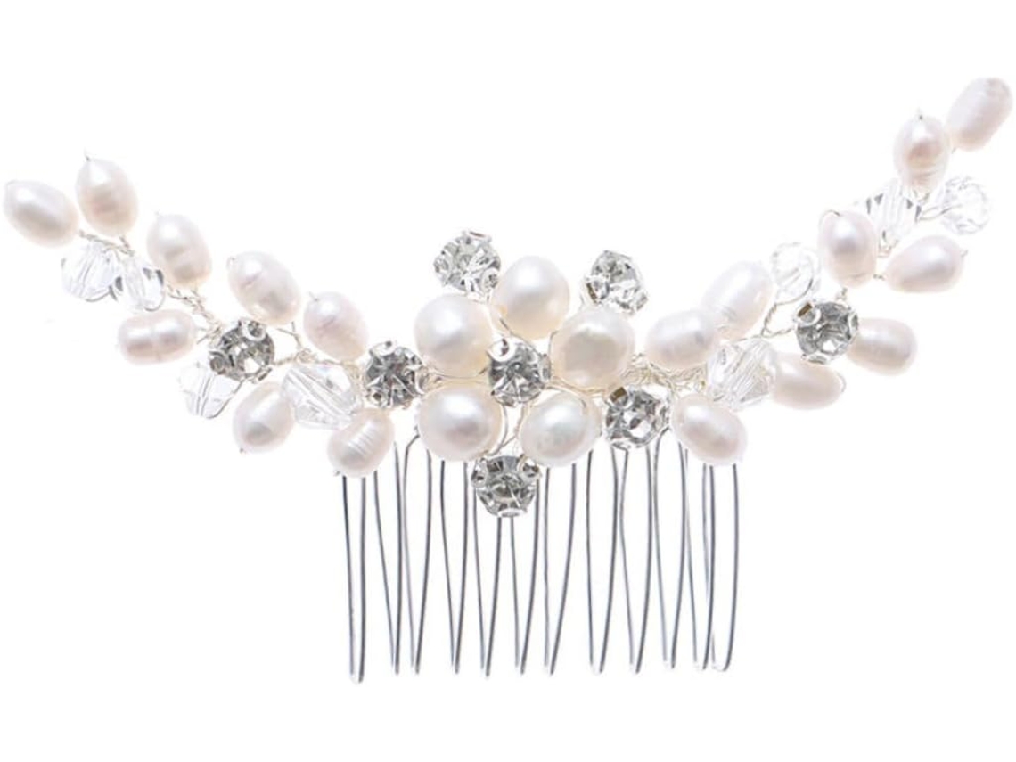 Pente De Cabelo Artesanal Para Casamento Com Pérolas Sintéticas E Strass.