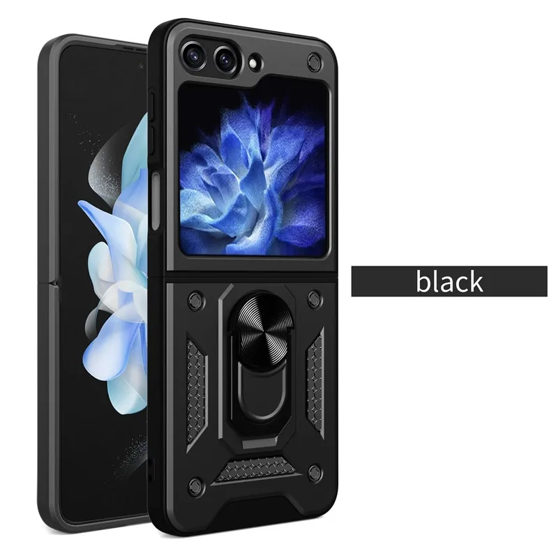 (preto, Galaxy Z Flip7) Capa Protetora Resistente A Impactos Com Suporte De Anel E Aderência Antiderrapante.