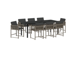 Conjunto 9 Jantar No Jardim Vidaxl Cinzento Vime Pe (200 X 80 X 73 Cm)