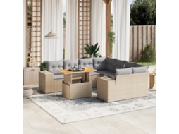 Vidaxl 9 Pcs Conjunto De Sofás P/ Jardim Com Almofadões Vime Pe Bege