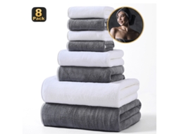 Toalhas de Banho em Fleece Coral, Macias e Absorventes, Conjunto de 8 Peças CZHHMART (brancas e Cinzas)