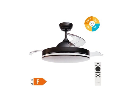 Ventilador De Teto Oliveri Com Luz Led Regulável E Controle Remoto Preto Niaros (36w 3cct 3547lm Com Pás Retráteis)
