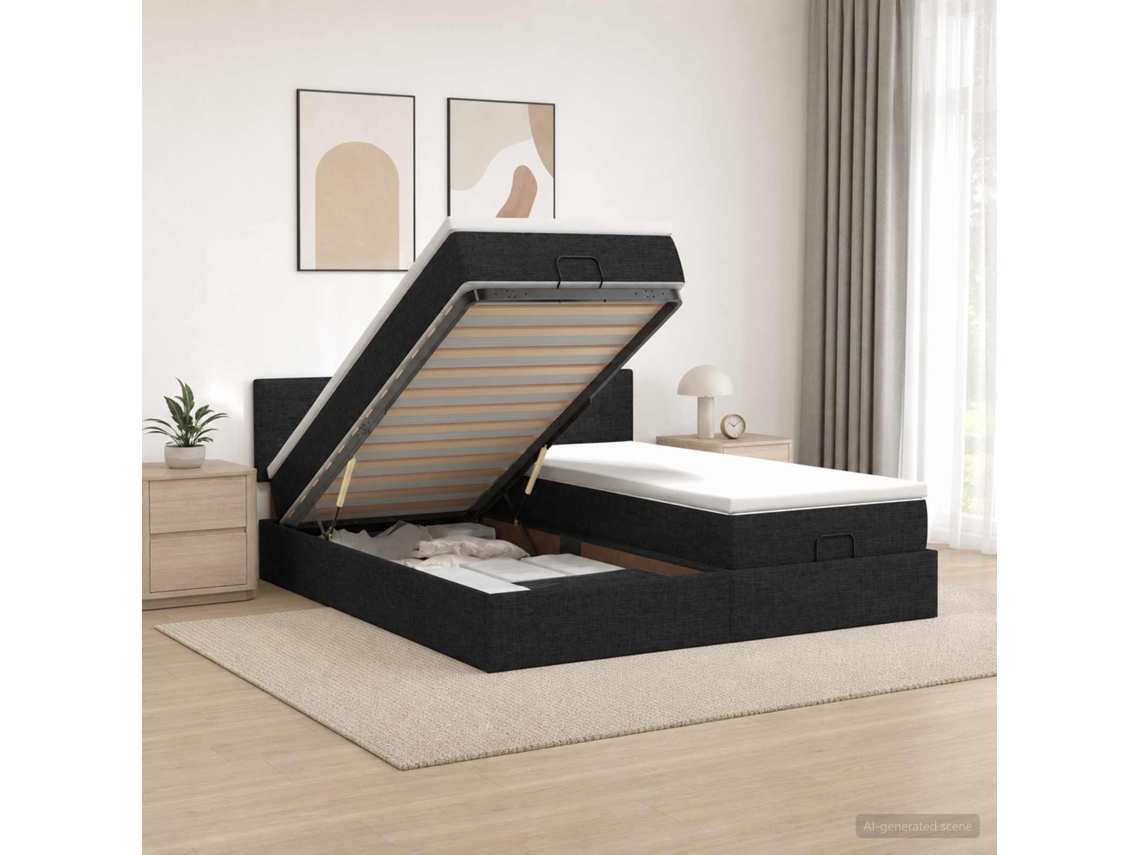 Vidaxl Cama Ottoman Com Colchão E Led Preto 160 X 200 Cm Tecido