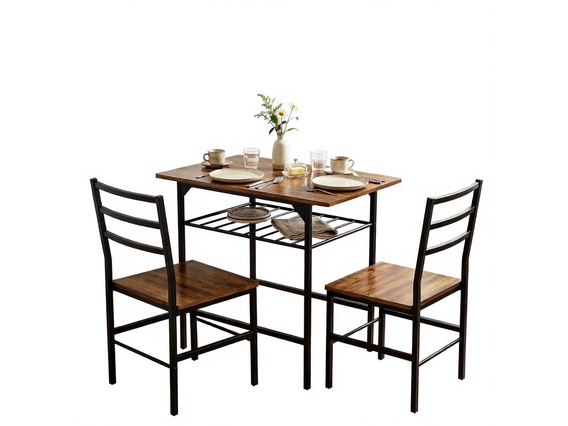 Conjunto De Jantar Moderno Compacto Com Mesa E 2 Cadeiras Ideal Para Espaços Pequenos E Decoração Elegante