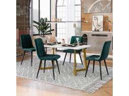 Conjunto Jantar 117x68cm + 4 Cadeiras Veludo Verde, Pernas Douradas.-qq