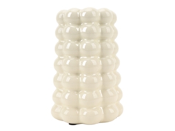 Vaso de cerâmica Baok com acabamento em bolhas, decorativo, luxuoso, leve e exclusivo, ideal para sala de estar, escritório ou entrada, na cor creme.