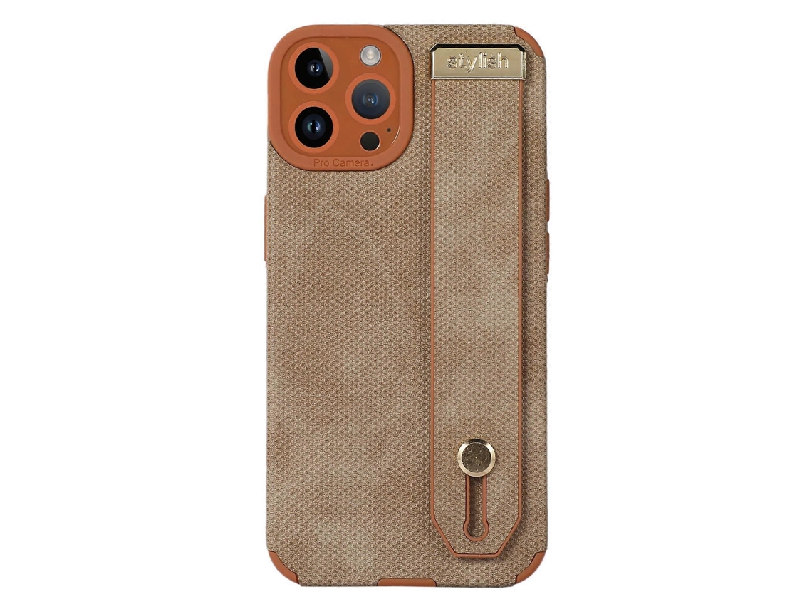 Capa De Celular Com Alça De Pulso Em Couro Tpu Para Iphone 14 Pro, Marrom