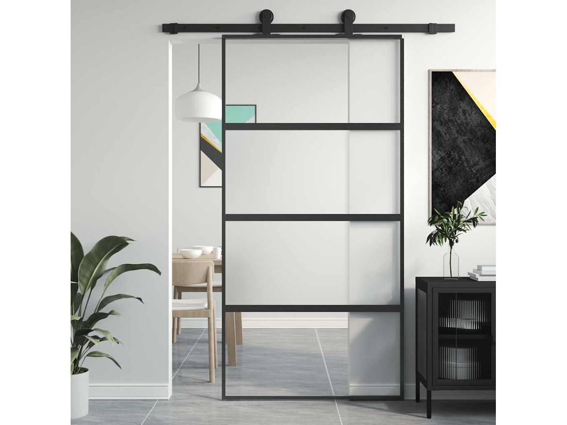 Vidaxl Porta Deslizante 102,5x205 Cm Vidro Temperado E Alumínio Preto