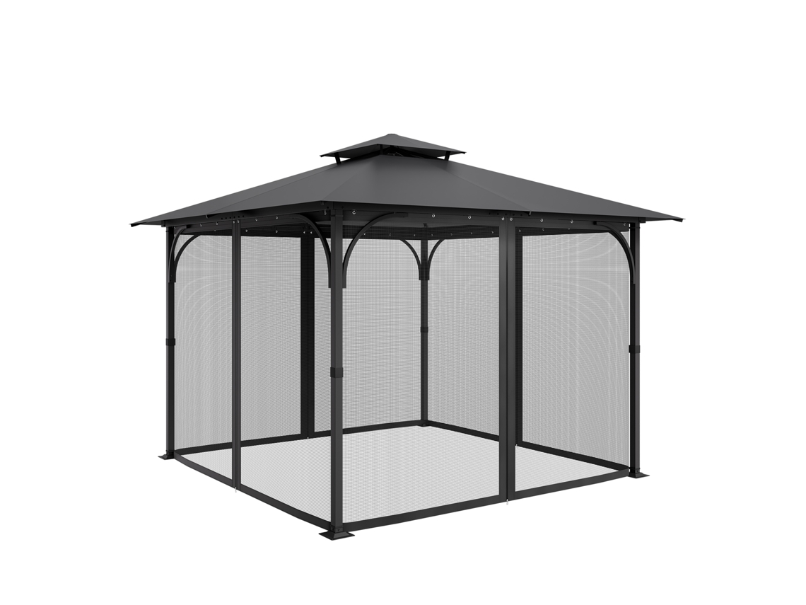 Rede de Poliéster para Pérgolas, Cortina Malha Pérgolas com Paredes Laterais 4 Painéis, Antimosquitos Zíper Duplo, 304,8 X 204,2 Cm, Preta