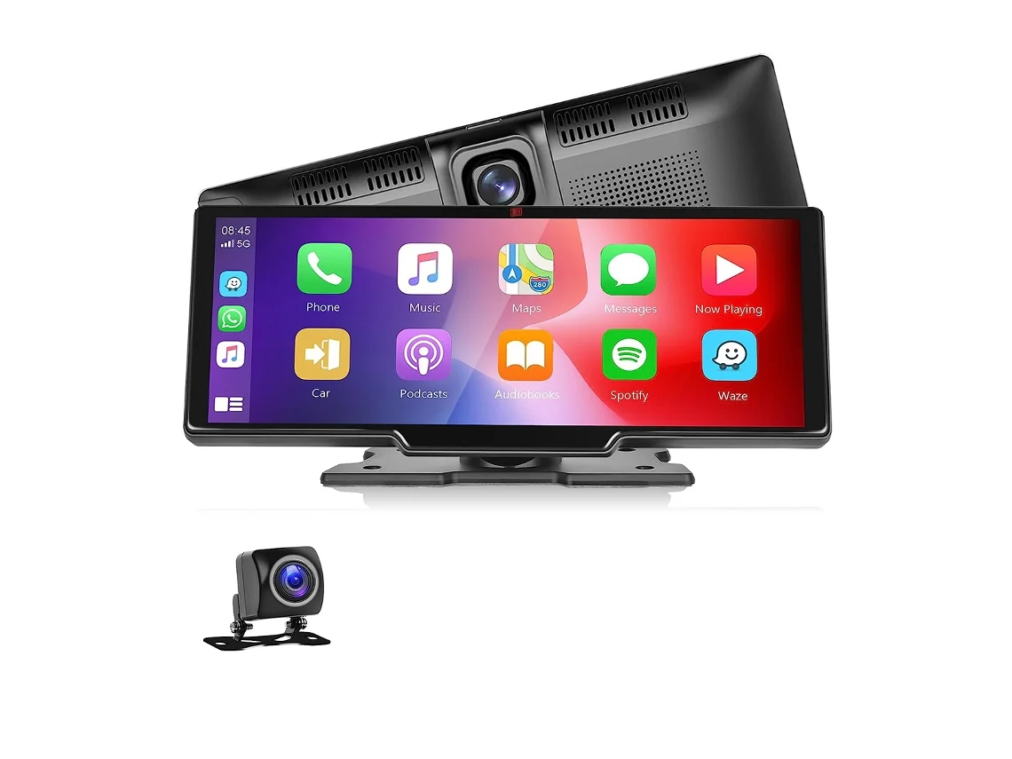 Ecrã Tatil KLACK de 10,24" Compatível com Apple Carplay e Android, Rádio BT Visão Frontal com Câmara com visão traseira/frontal ( 7-32V - Bluetooth)