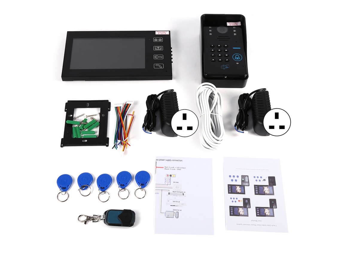 Vídeo interfone com tela LCD sensível ao toque de 7 polos e tela sensível ao toque (com identificação RFID e ampla adaptação de tensão)