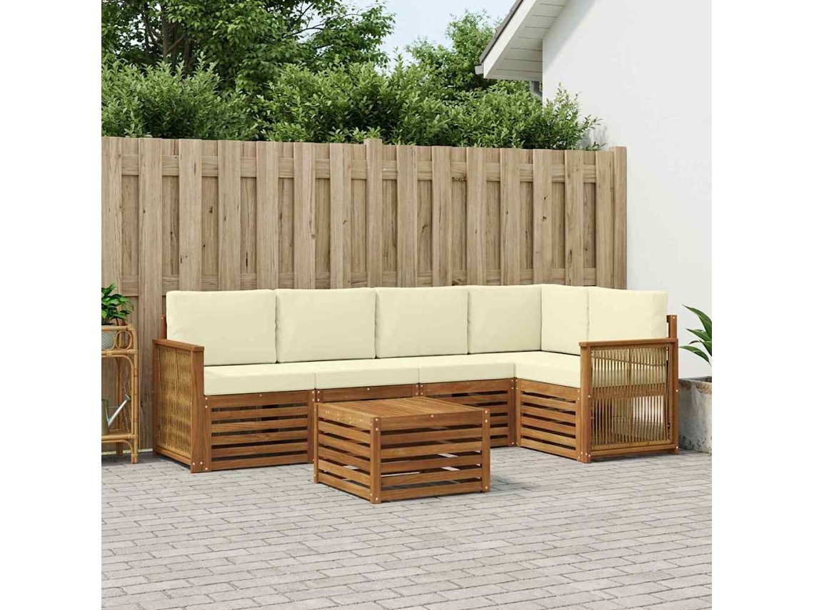 Vidaxl Conjunto De Sofá Sectional Com Almofada 5 Pcs Natural E Creme