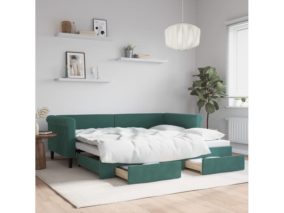 Sofá Cama De Solteiro Com Gavetas Gavetão Lovely Home Madeira Veludo Verde (90x200)