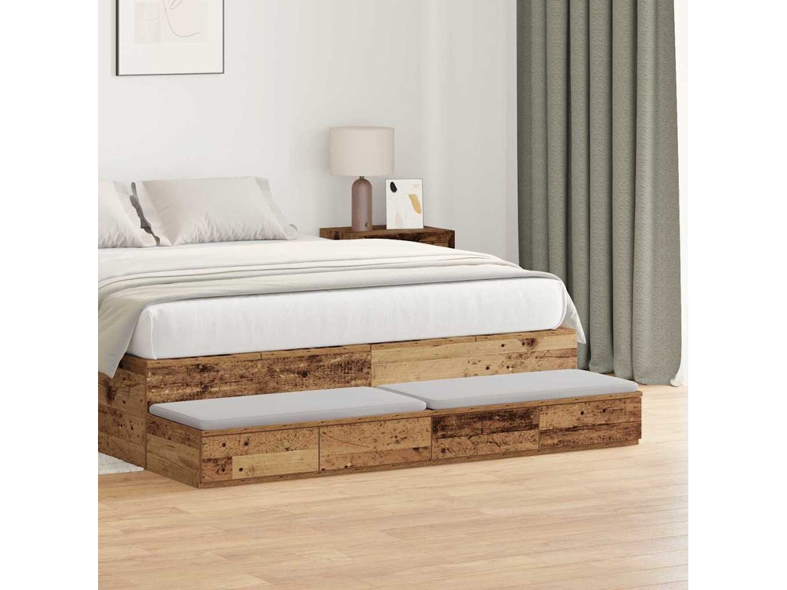 Vidaxl Gavetas de Cama com Gaveta Madeira Antiga 150 X 36,5 X 16,5 Cm