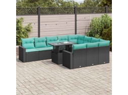 Vidaxl 11 Pcs Conj. Sofás Jardim C/ Almofadões Vime Pe/acácia Preto