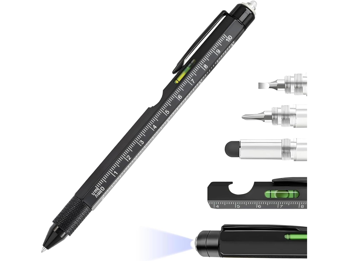 Caneta Multifuncional Genérica| Ferramenta 9 Em 1 Com Luz Led- De Engenheiro Chave De Fenda, Nível, Régua E