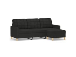 Sofá de 3 lugares com apoio de pés VIDAXL Preto Tecido (180 cm)