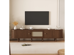 Móvel De Tv Oval Em Nogueira Escura, Design Em Vime 180 Cm, Pés Ajustáveis, Capacidade Para 30 Kg Estilo