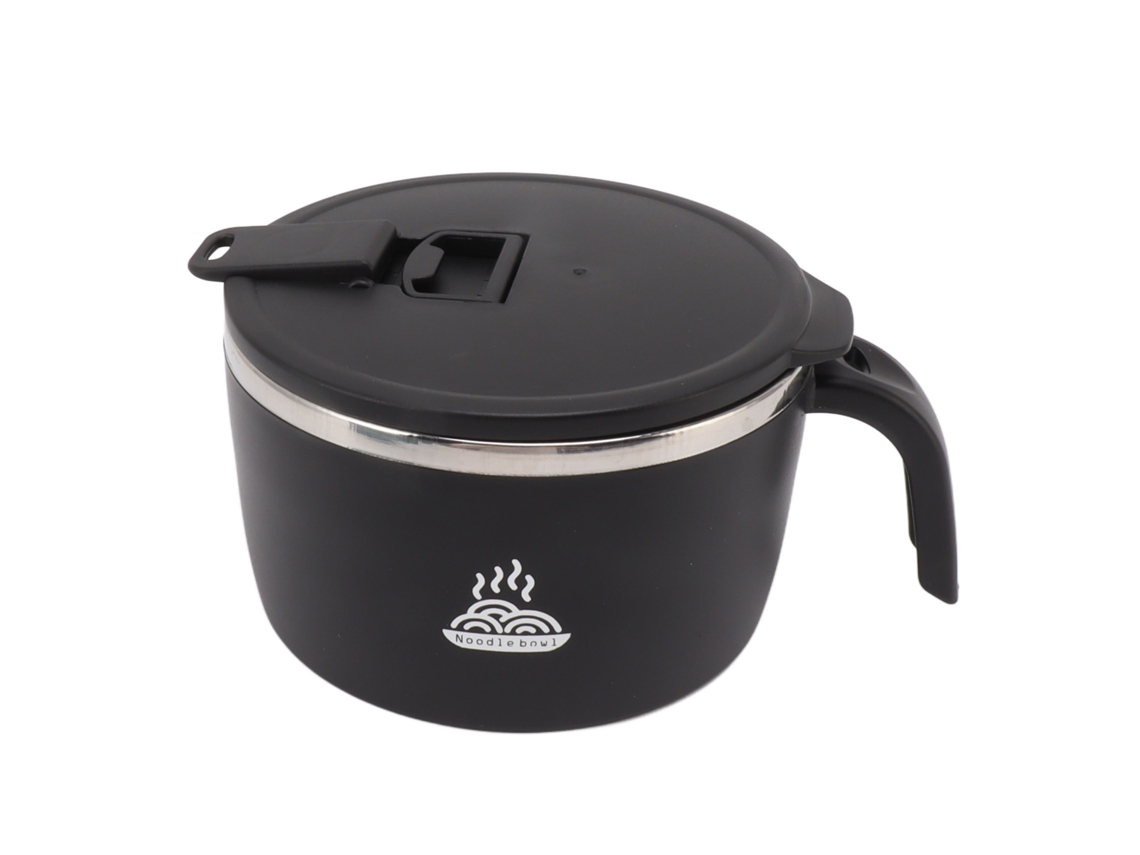 Tigela de Macarrão Instantâneo de Aço Inoxidável 900ml com Tampa e Suporte para Celular