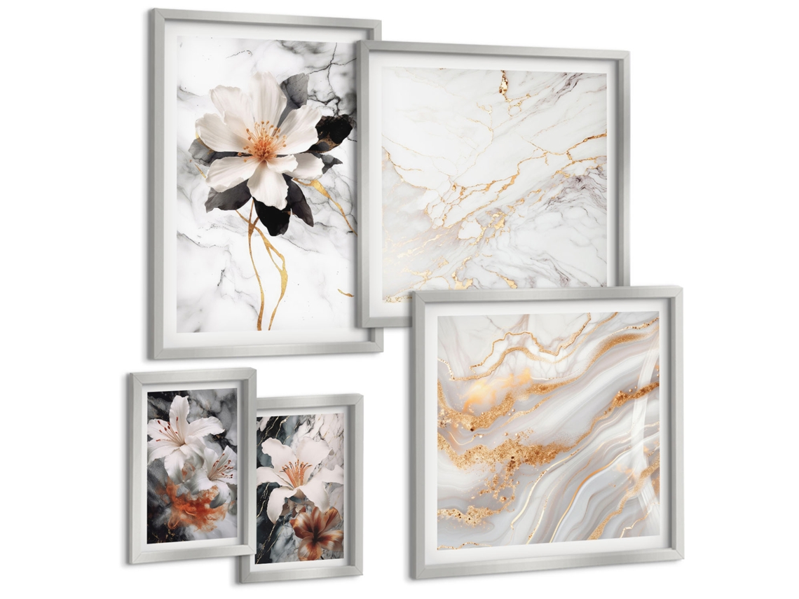 Conjunto De Pinturas Flores Mármore Elegância Espelharte (5 Peças)