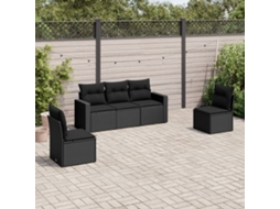 Vidaxl 5 Pcs Conjunto Sofás De Jardim Com Almofadões Vime Pe Preto