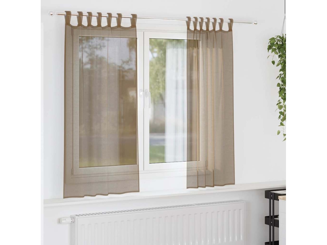 Vidaxl Cortinas De Voile Com Laços 2 Pcs Castanho-claro 140x175 Cm