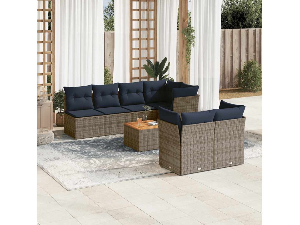 Vidaxl 8 Pcs Conjunto Sofás P/ Jardim C/ Almofadões Vime Pe Cinzento