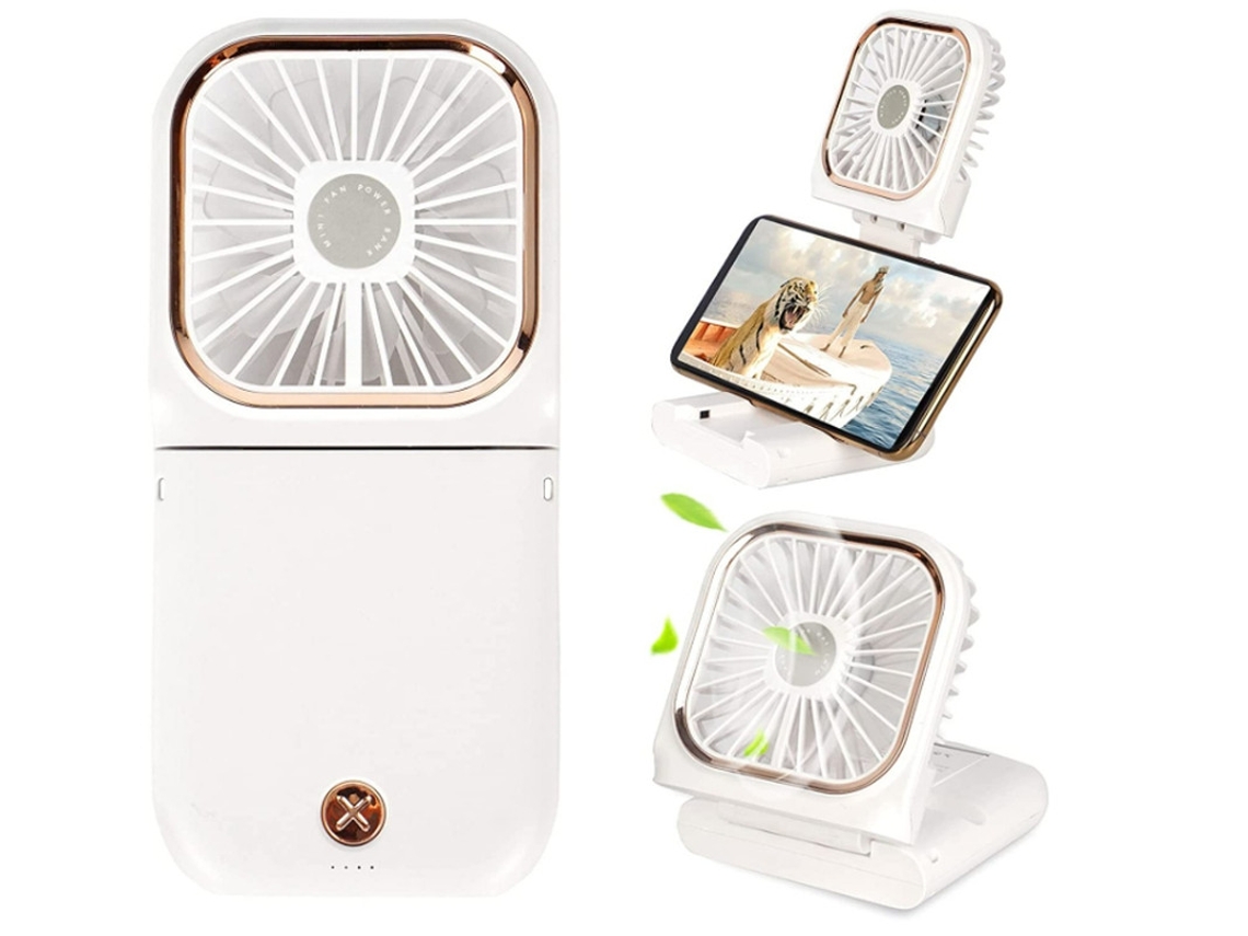 Mini Ventilador Operado por Bateria Pequeno 5 Em 1 Tipo Banco de Potência, Banco de Energia de 3000 Mah, Ajustável a 3 Velocidades Yizhood (branco)
