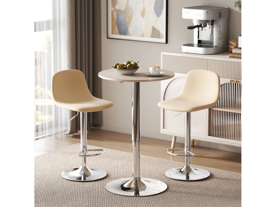 Mesa De Bar Com Altura Ajustável Giratória 360° Com Base Redonda Mesa Alta Moderna Para Cozinha Ø60x67-93 Cm Madeira