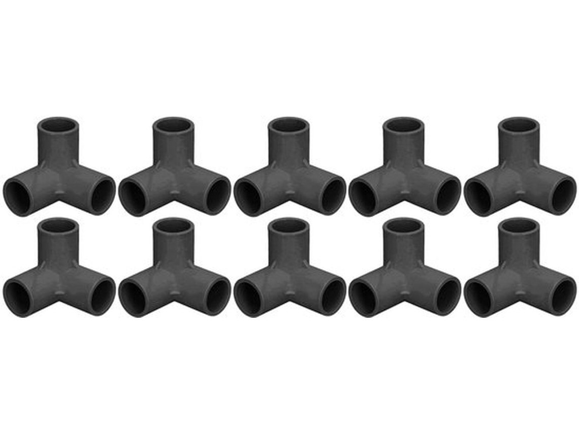 Conexões Pvc 3-vias - Conector De Ângulo - 10 Unidades - Preto - T - Perfeito Para Tubulações - Diâmetro Interno 25mm
