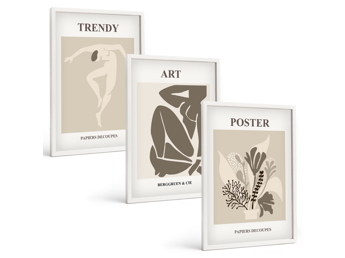 Conjunto De Pinturas Figuras De Plantas Por Matisse Espelharte (3 Peças 40x60 Cm)