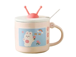 Caneca em Forma de Tv 350Ml com Tampa e Colher Caneca Criativa em Cerâmica NEVEANCE