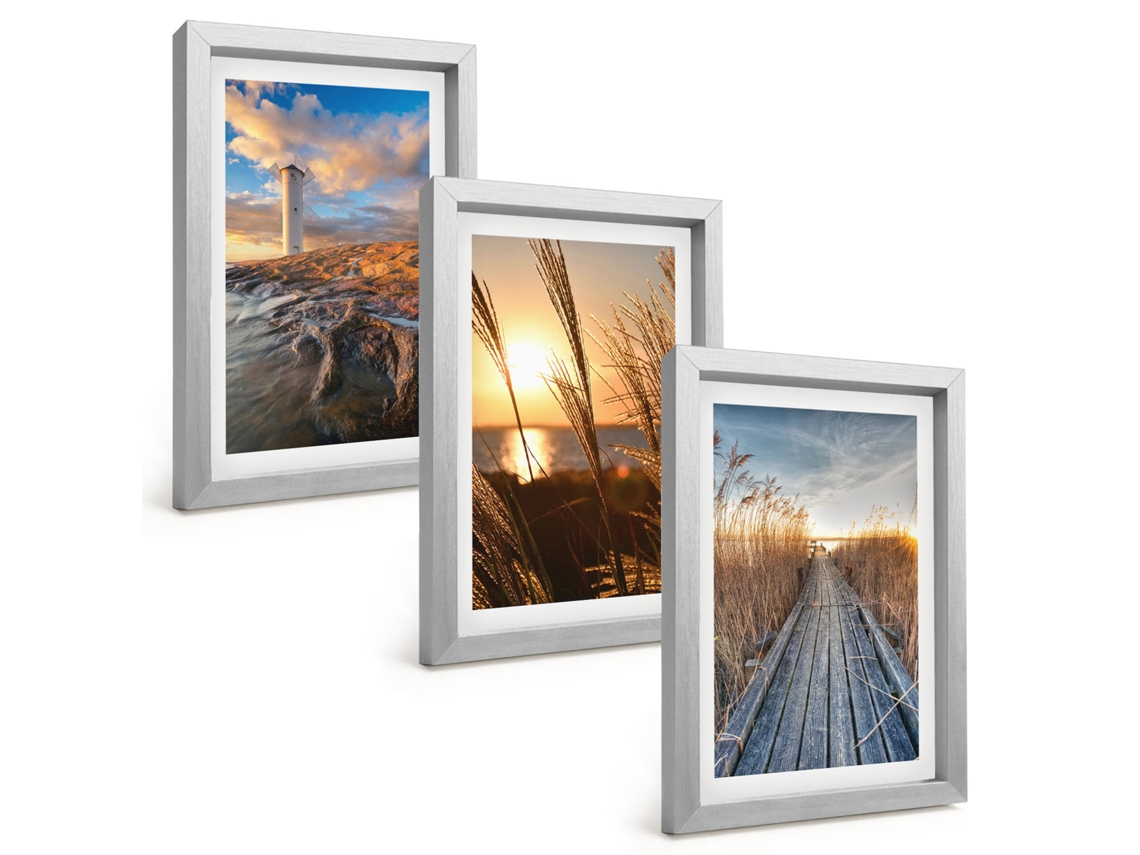 Um Conjunto De Imagens Decorativas Em Uma Moldurafarol, Grama, Píer Moldura Prateada Pinturas De Quarto Espelharte (3 Peças 20x30 Cm)