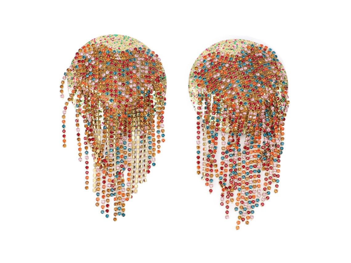 Adesivos de mamilo com strass e borlas para festas e festivais, reutilizáveis e confortáveis.