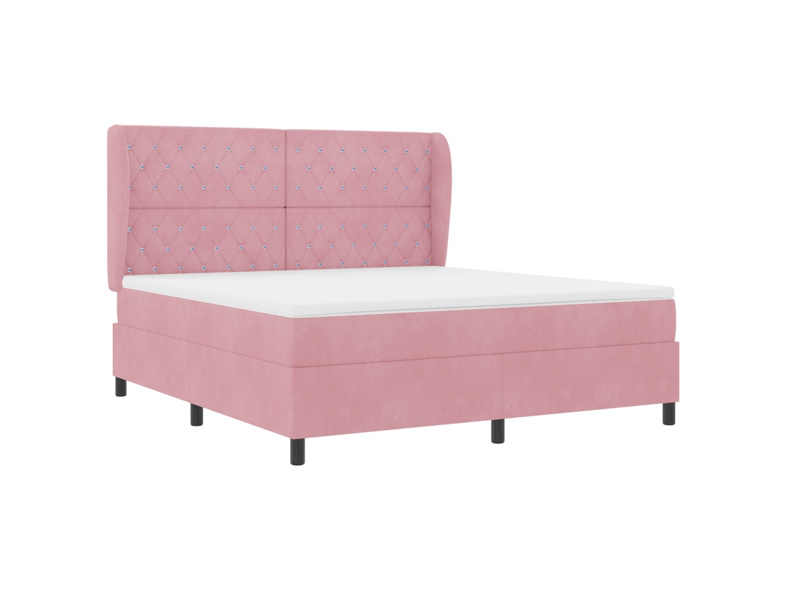 Cama Com Estrado E Colchão  Rosa Vidaxl Em Veludo. (180x200 Cm)