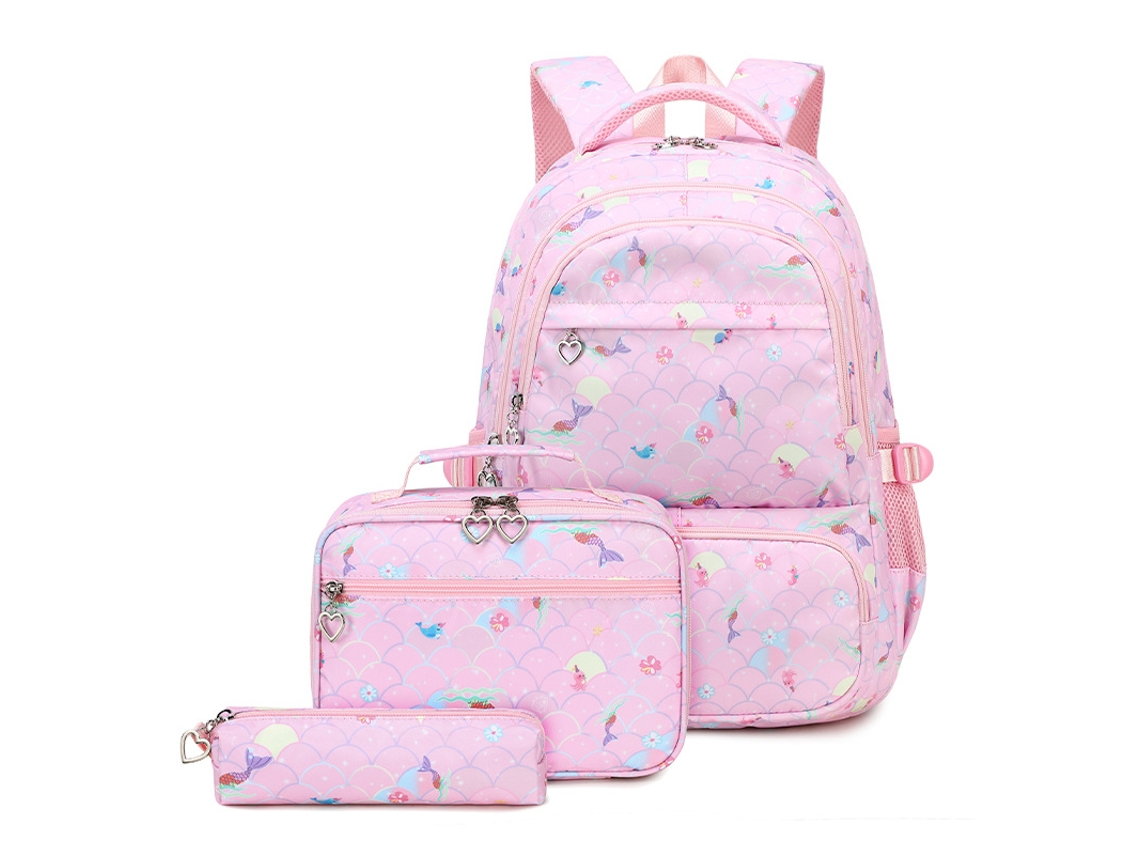 Mochila Com Lancheira E Estojo Para Meninas Adolescentes Do Ensino Fundamental, Conjunto De 3 Peças Chrui (rosa)