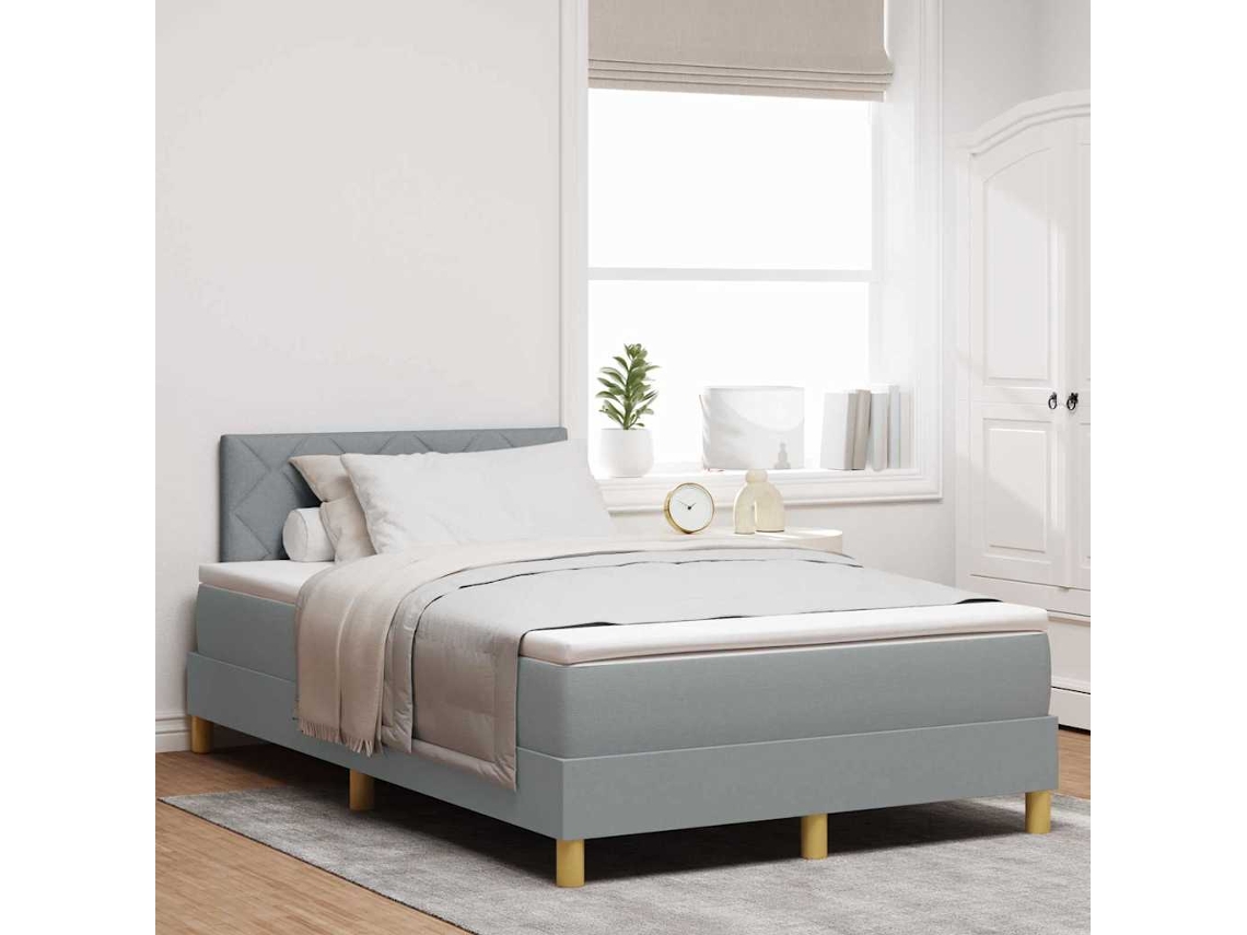 Vidaxl Cama Box Com Almofada Manual Cinzento-claro 120 X 200 Cm Tecido