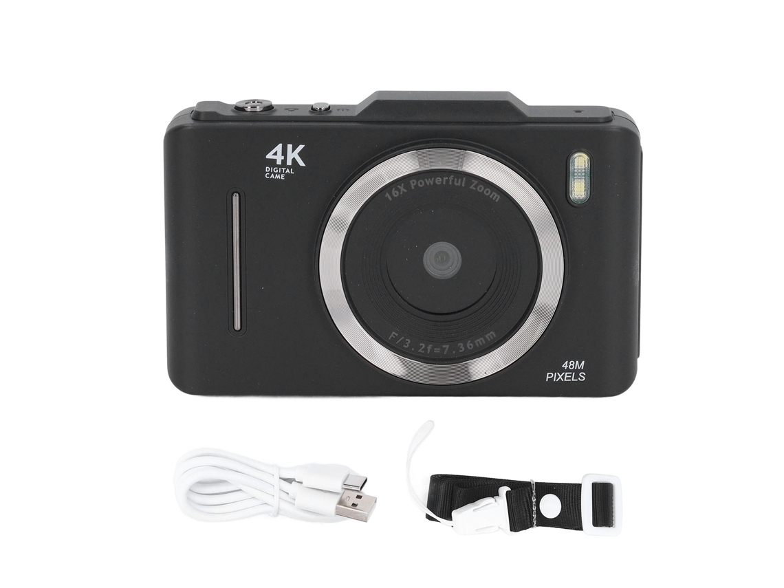 Câmera Digital Retrô Com Ccd, 48mp, 4k Vlog, Estabilização De Imagem, Tela De 2, 8 Polegadas, Zoom De 16x, Preta | Sem Marca
