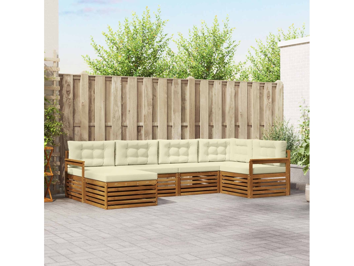 Vidaxl Conjunto De Sofás Para Exterior 6 Unid. Natural E Creme