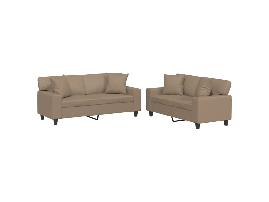 Conjunto de 2 sofás com almofadas em couro sintético Cappuccino MAISON EXCLUSIVE