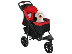 Carrinho para Cães com 3 Rodas, Janelas de Malha, Cesta de Armazenamento e Cintas de Segurança 109,5x57,5x106,5 Cm Vermelho Ge