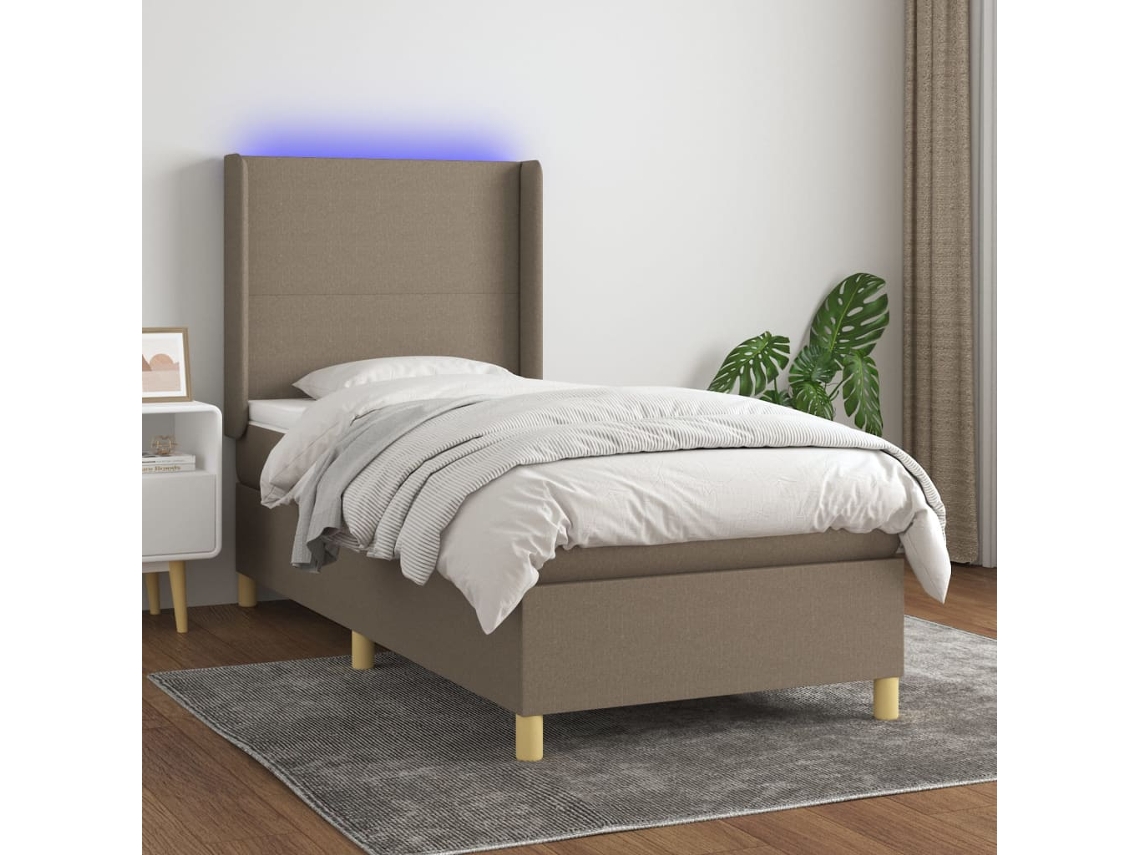 Vidaxl Cama Box Spring + Colchão/led 90x200cm Tecido Cinza-acastanhado