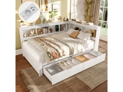 Sofá Cama 140x200 Cm Com Gavetas Tomada Usb Branco Sem Colchão