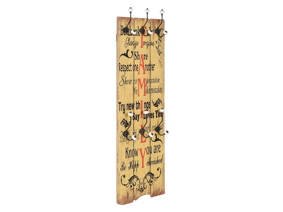 Vidaxl Bengaleiro De Parede Com 6 Ganchos 120x40 Cm Family