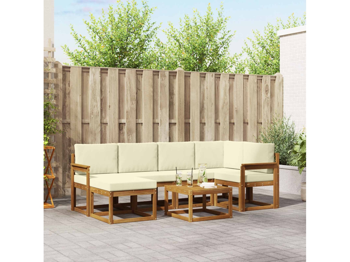 Vidaxl Conjunto De Sofás Para Exterior 7 Pcs Natural E Creme