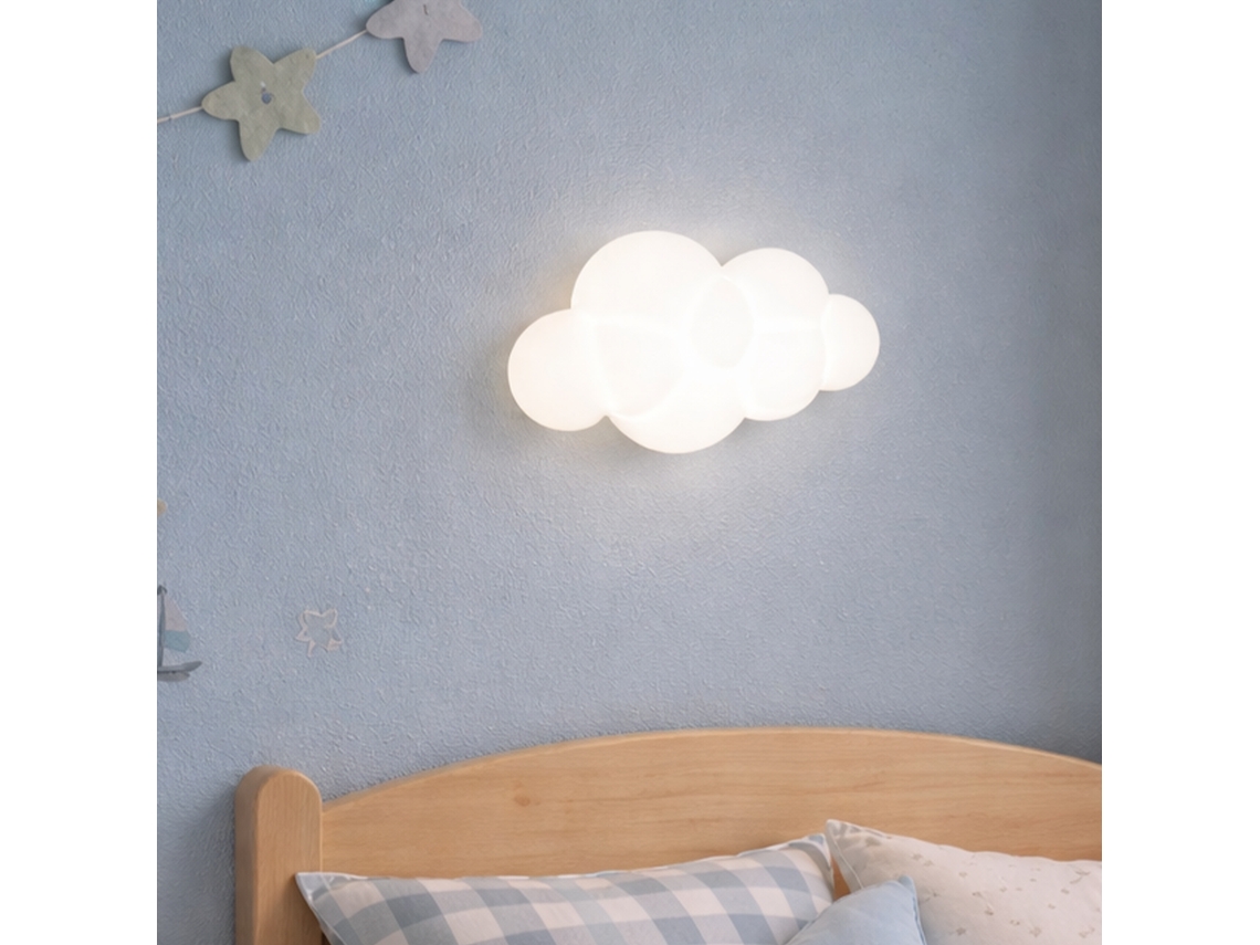 Aplique Led Infantil Nuvem 3d, Policarbonato Branco, 7w 735 Lm, Cct 3000k/4000k/6000k, 24x16 Cm